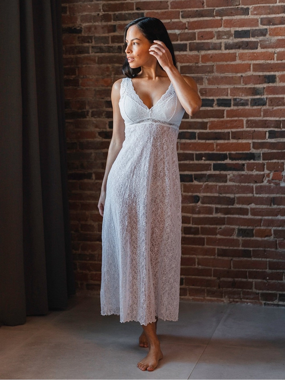 White Lace Maxi Dress Chemise Large